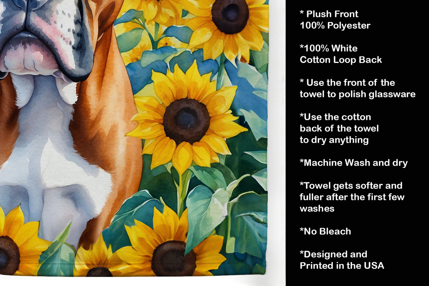 Boxer in Sunflowers Kitchen Towel