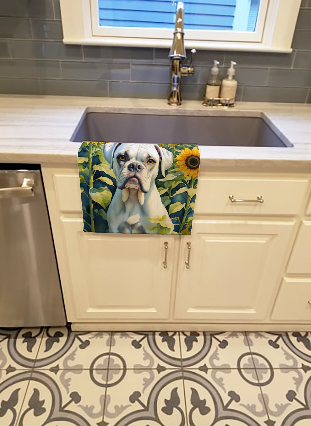 Boxer in Sunflowers Kitchen Towel