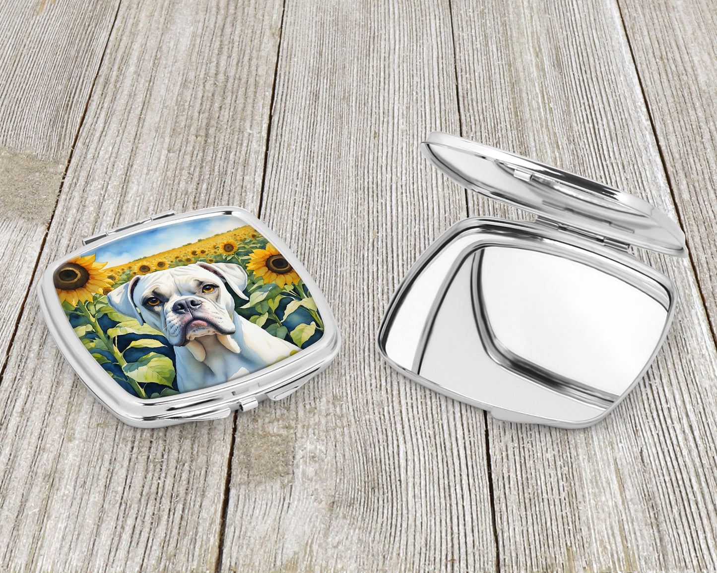 Boxer in Sunflowers Compact Mirror
