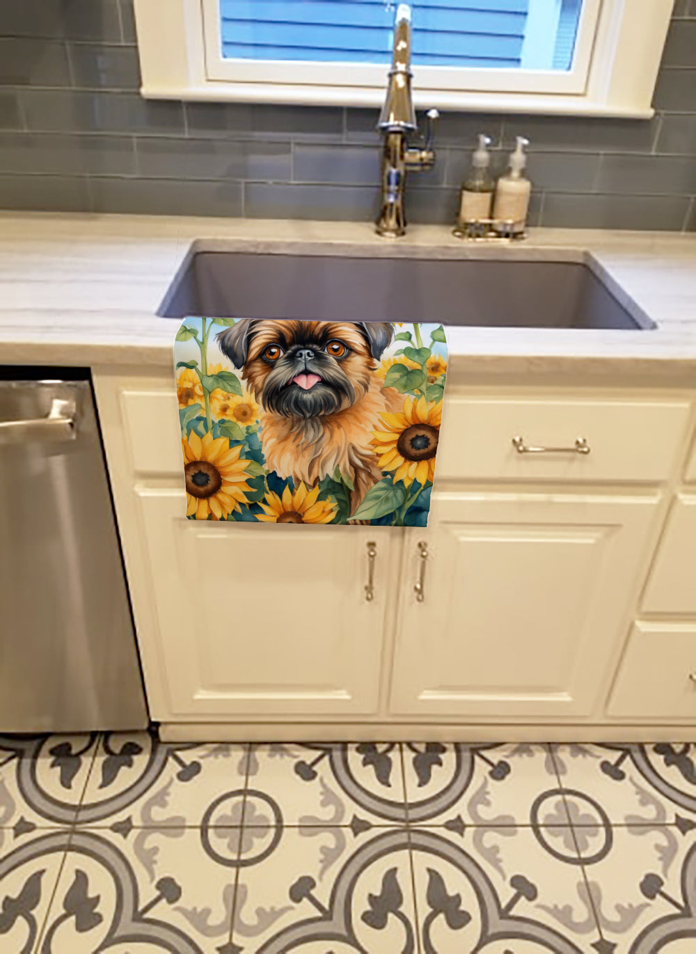 Brussels Griffon in Sunflowers Kitchen Towel