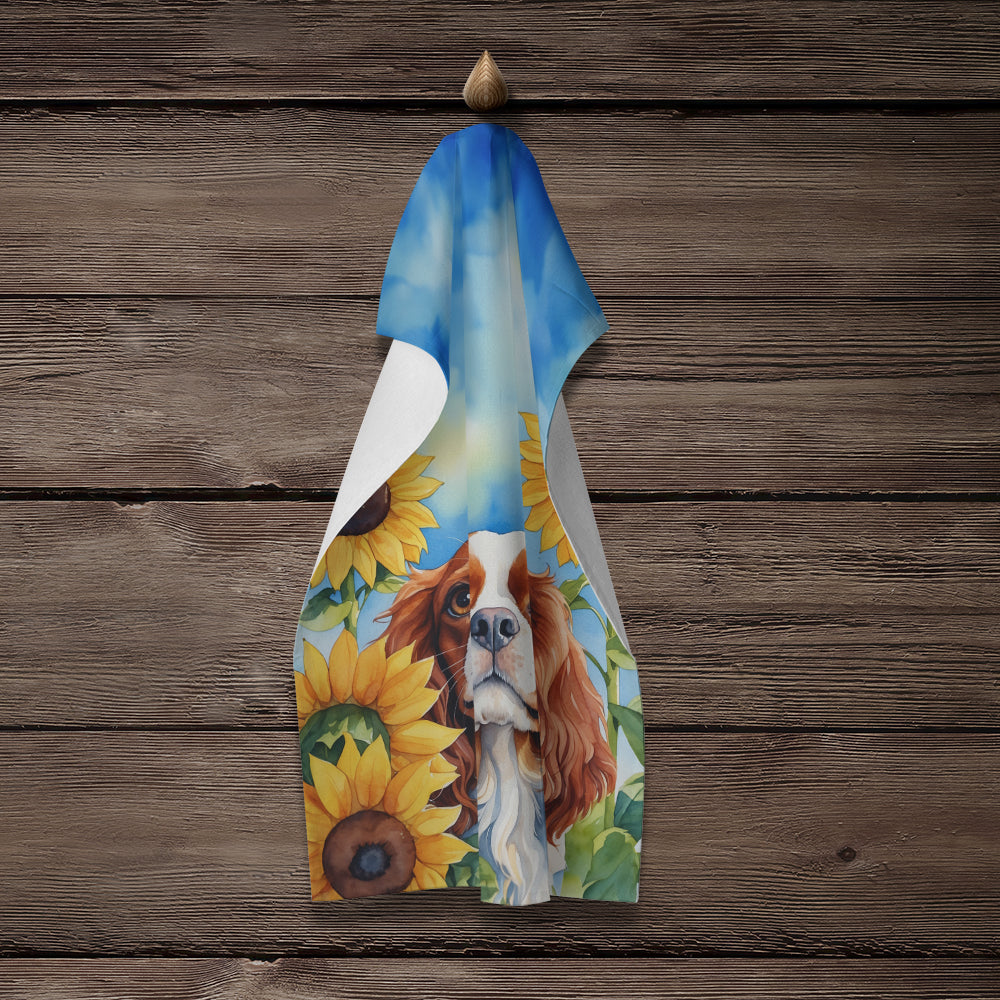 Cavalier Spaniel in Sunflowers Kitchen Towel