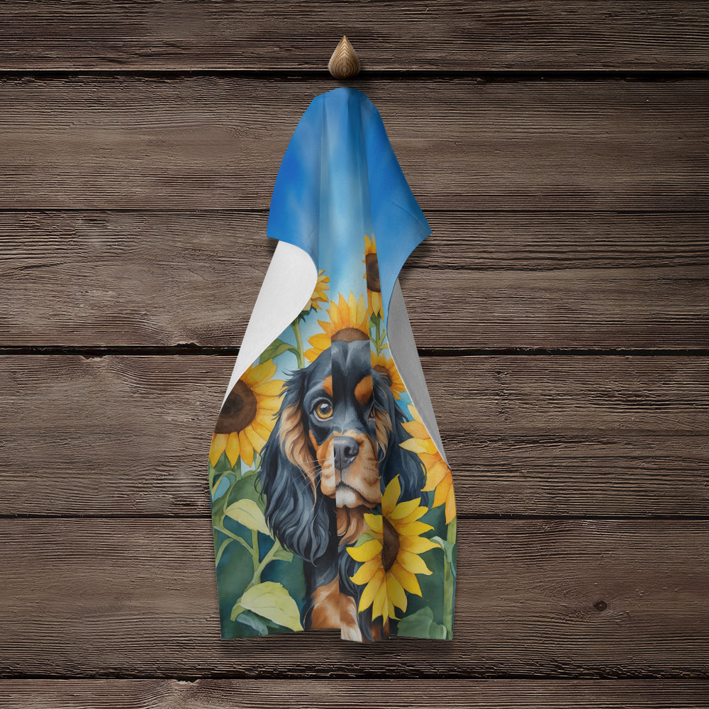 Cavalier Spaniel in Sunflowers Kitchen Towel