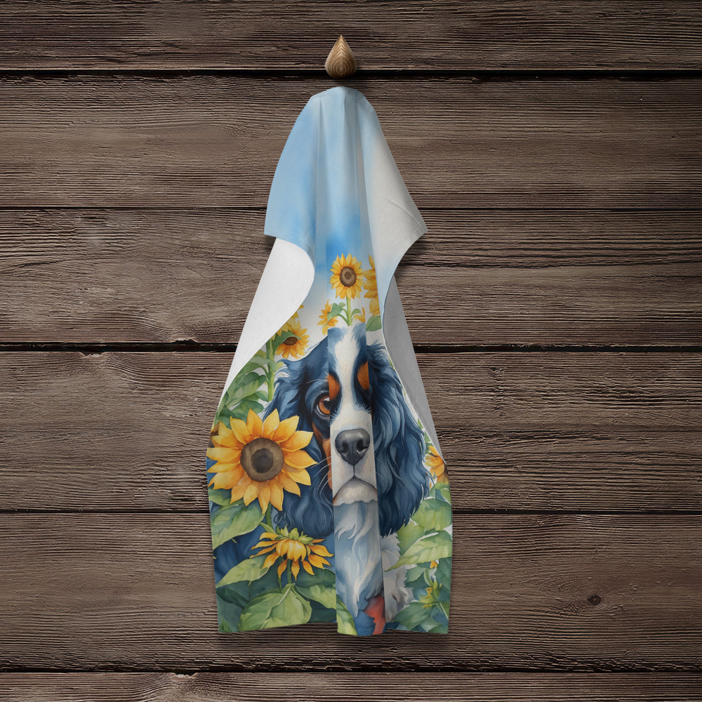 Cavalier Spaniel in Sunflowers Kitchen Towel