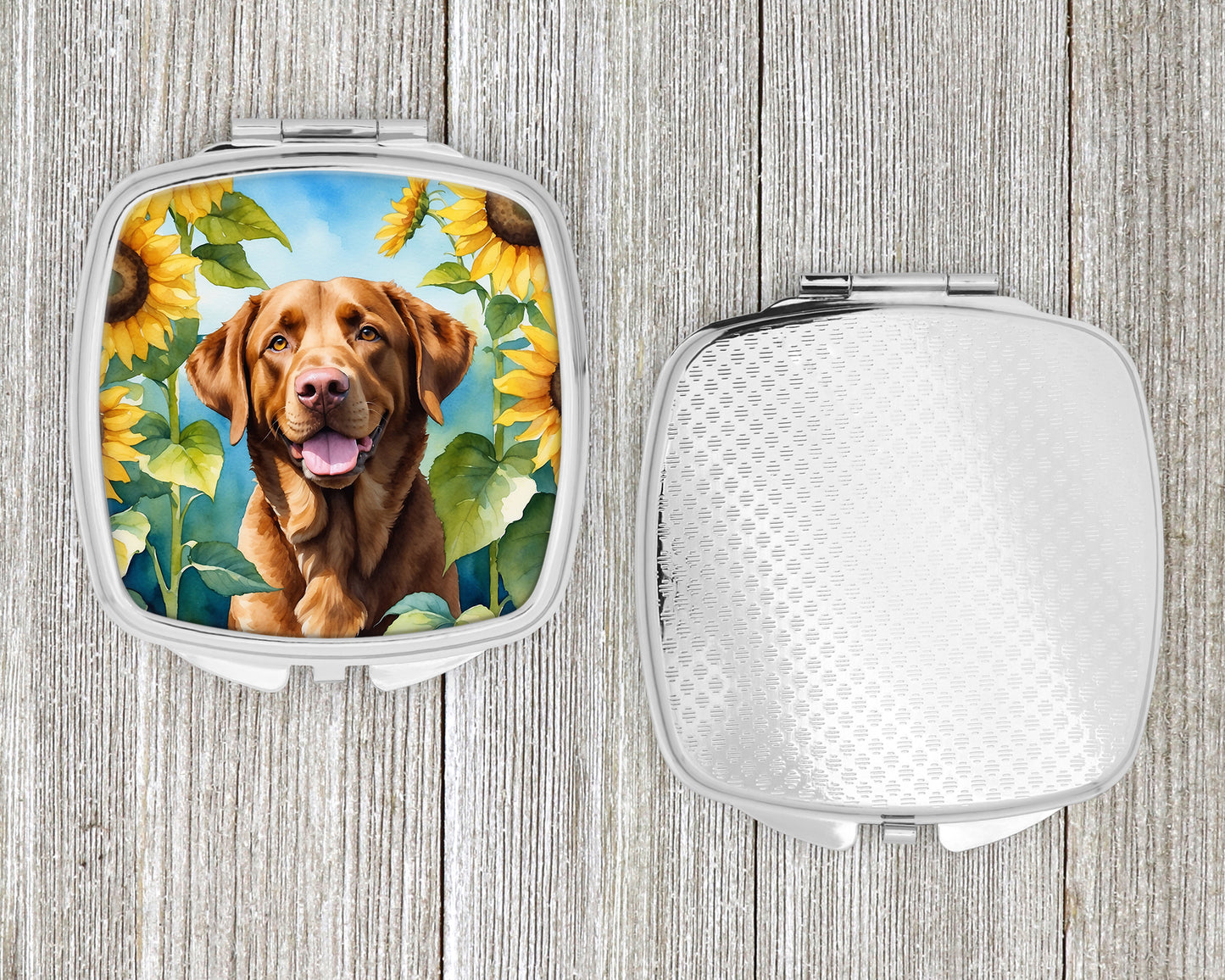 Chesapeake Bay Retriever in Sunflowers Compact Mirror