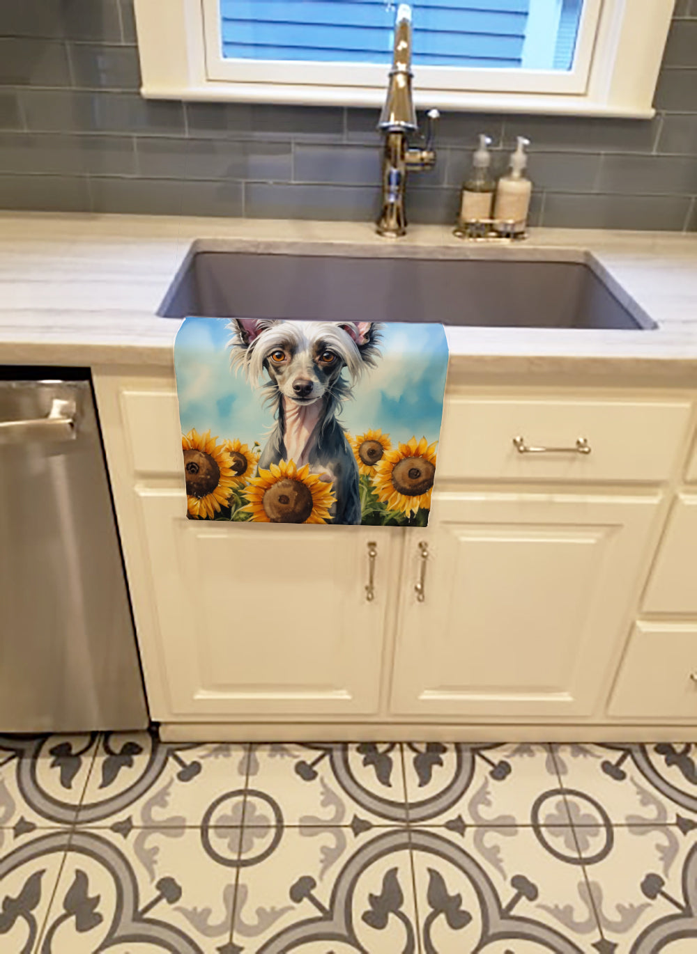 Chinese Crested in Sunflowers Kitchen Towel