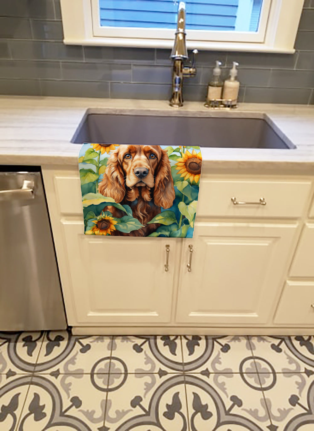 Cocker Spaniel in Sunflowers Kitchen Towel