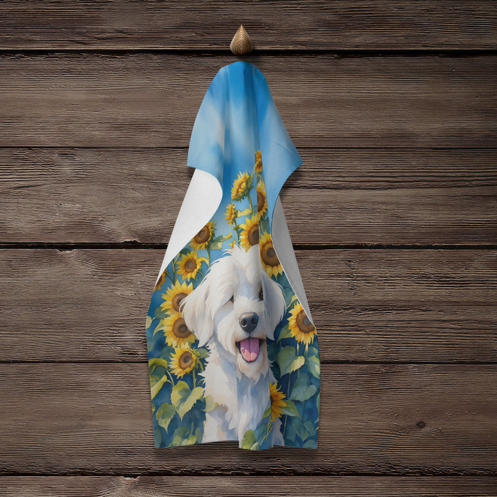 Coton de Tulear in Sunflowers Kitchen Towel