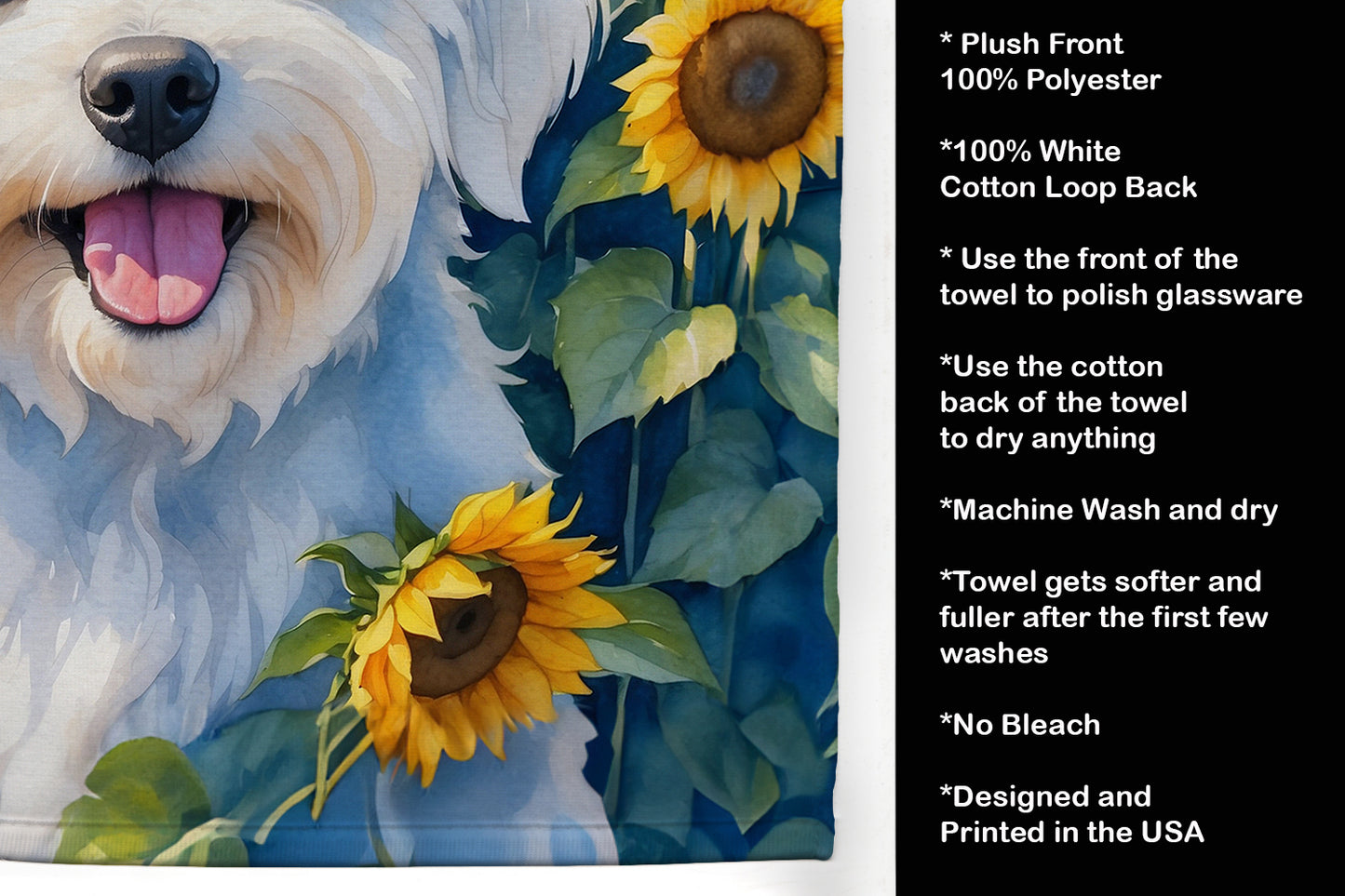 Coton de Tulear in Sunflowers Kitchen Towel