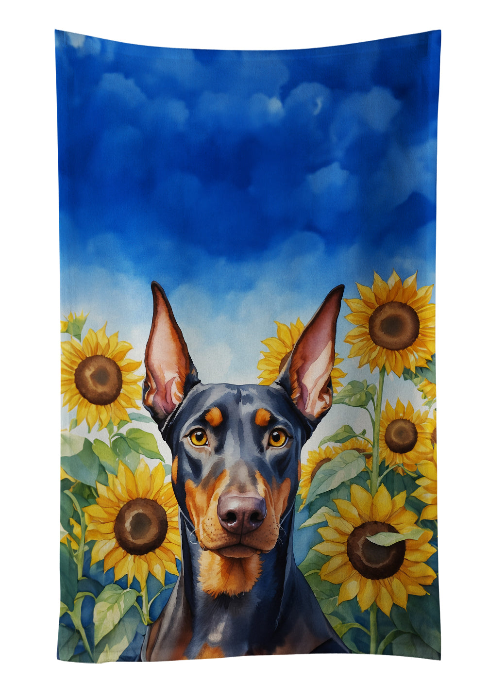 Buy this Doberman Pinscher in Sunflowers Kitchen Towel