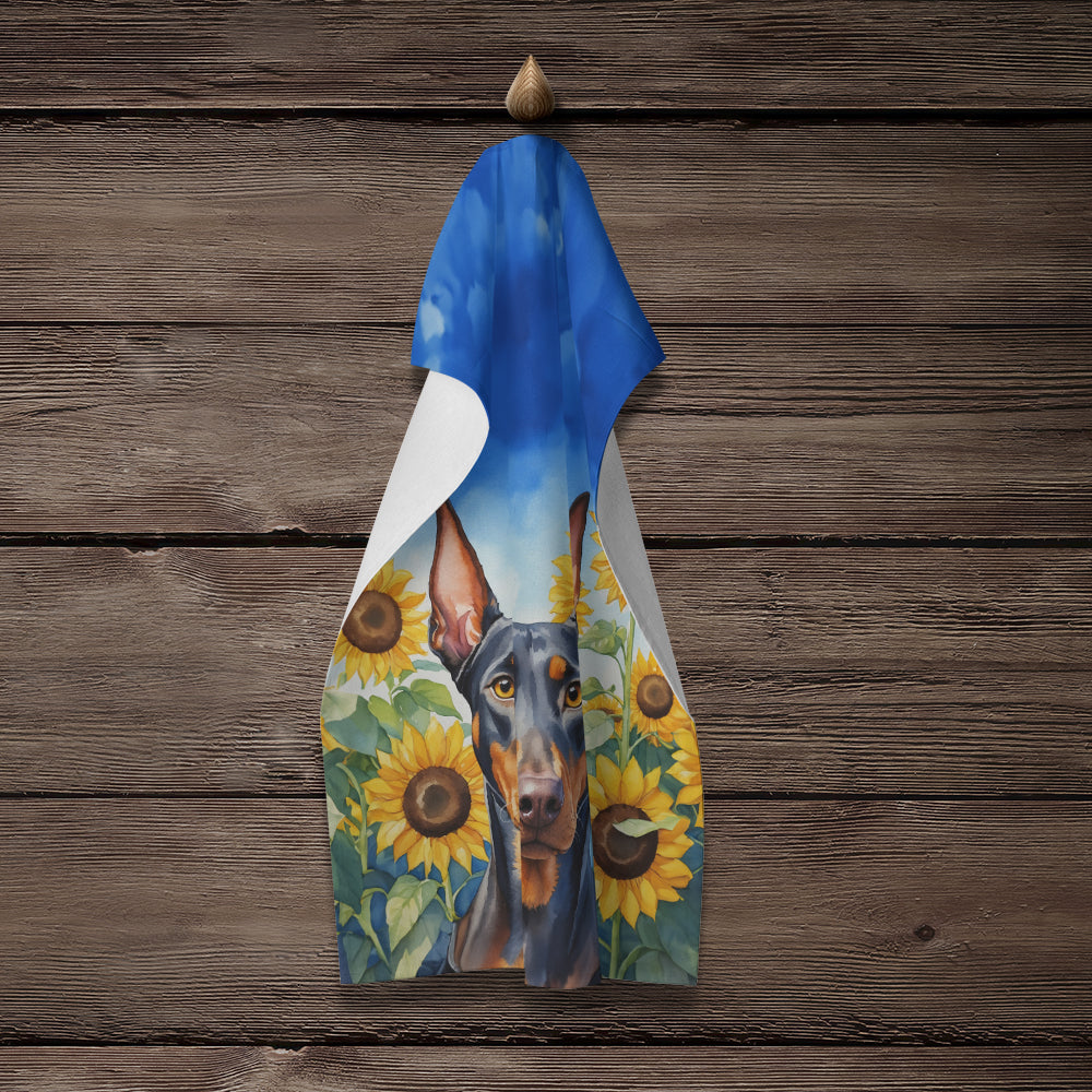 Doberman Pinscher in Sunflowers Kitchen Towel