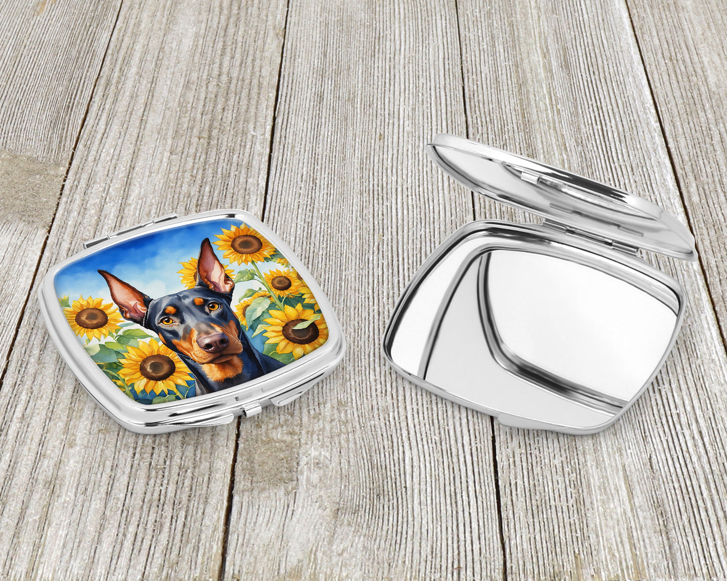 Doberman Pinscher in Sunflowers Compact Mirror