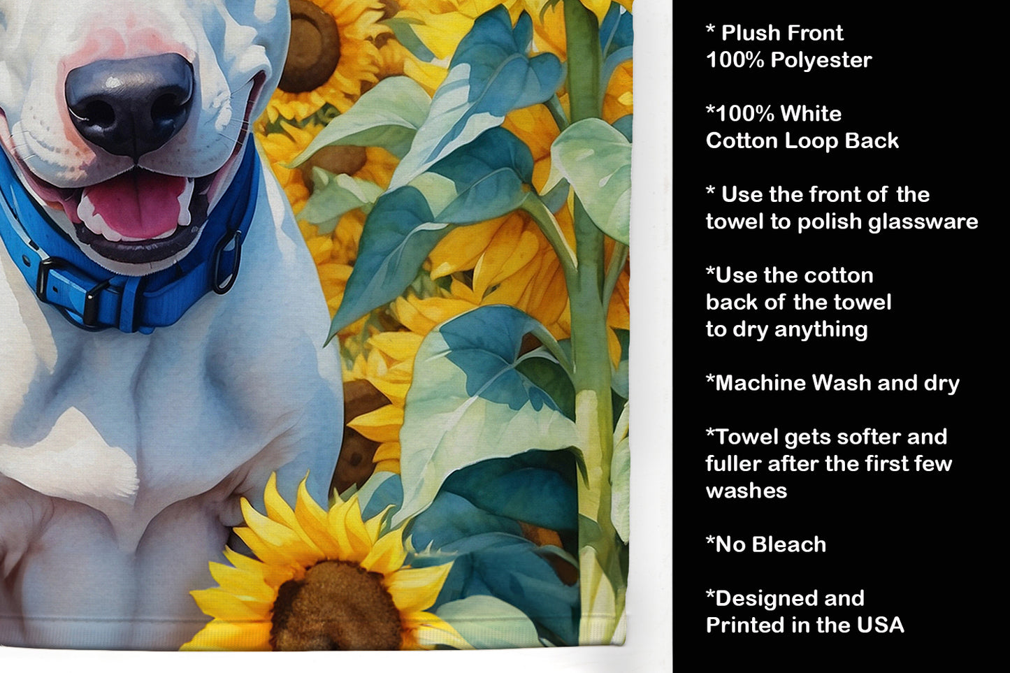 English Bull Terrier in Sunflowers Kitchen Towel