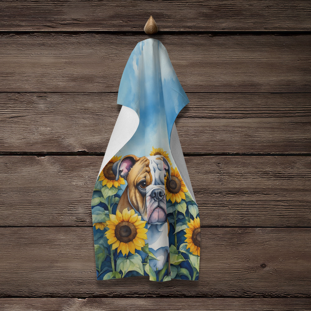 English Bulldog in Sunflowers Kitchen Towel