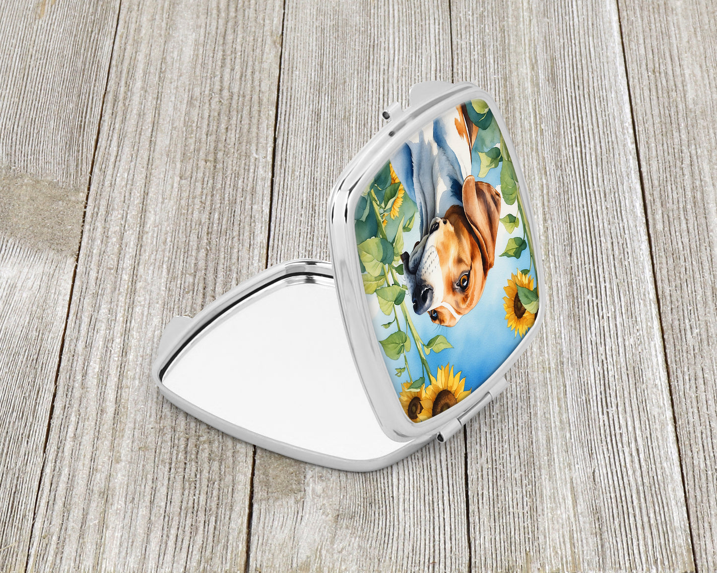English Foxhound in Sunflowers Compact Mirror