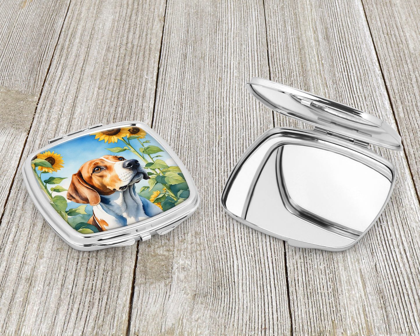 English Foxhound in Sunflowers Compact Mirror
