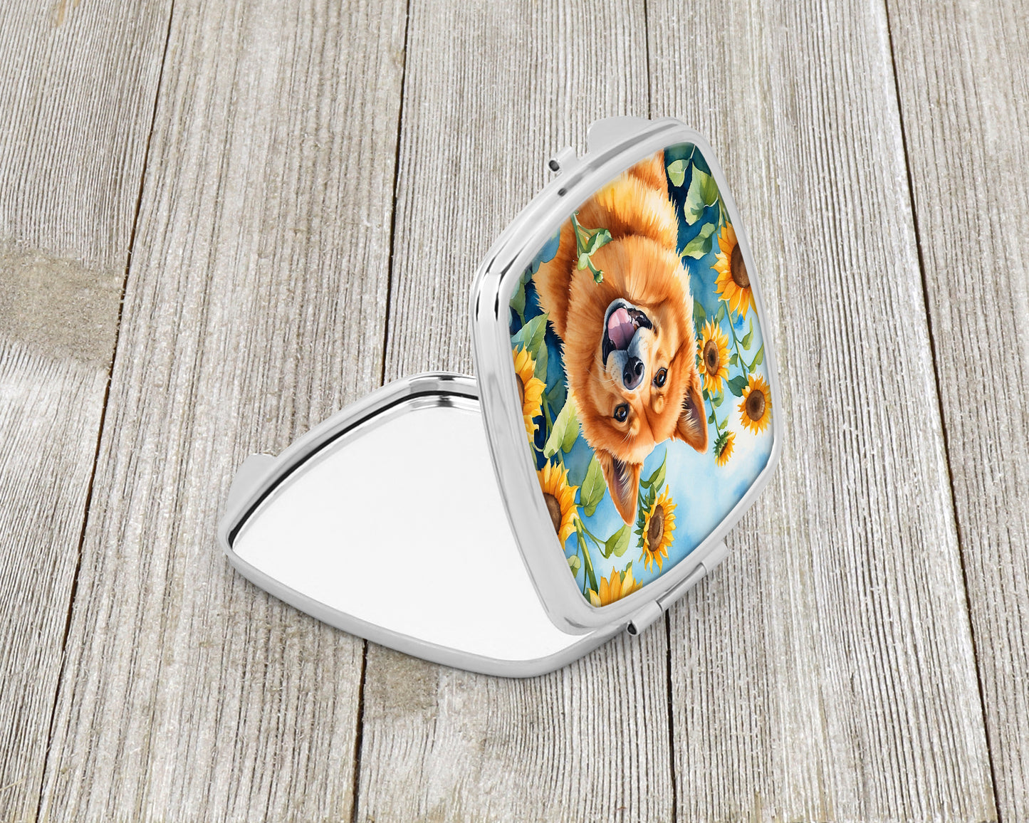 Finnish Spitz in Sunflowers Compact Mirror