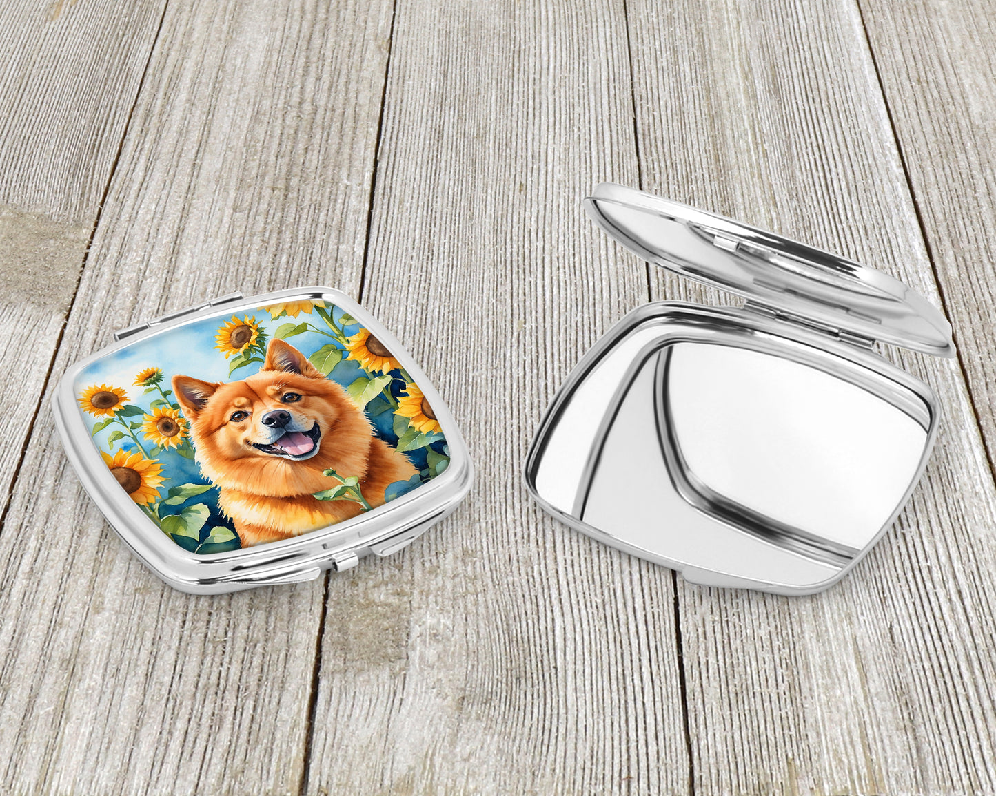 Finnish Spitz in Sunflowers Compact Mirror