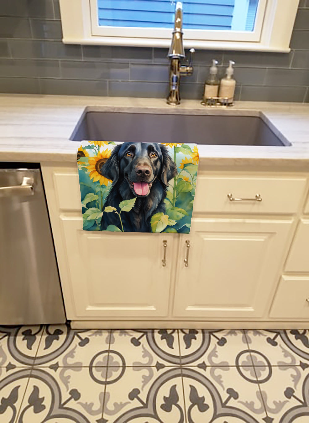 Flat-Coated Retriever in Sunflowers Kitchen Towel