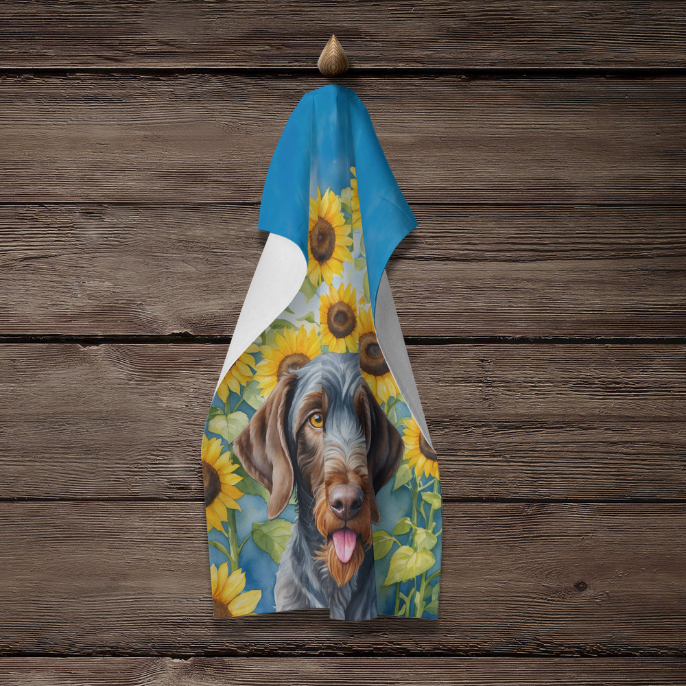 German Wirehaired Pointer in Sunflowers Kitchen Towel