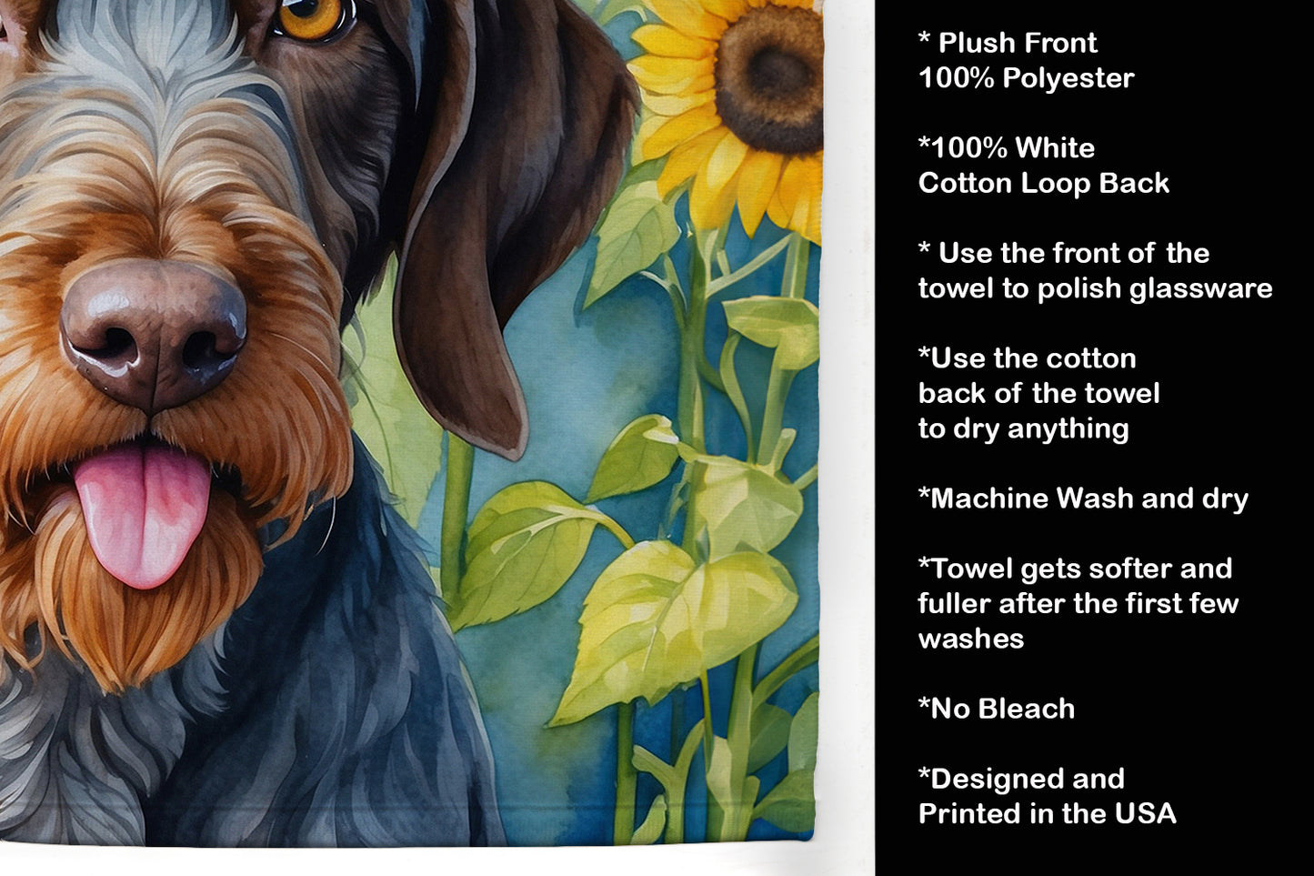 German Wirehaired Pointer in Sunflowers Kitchen Towel
