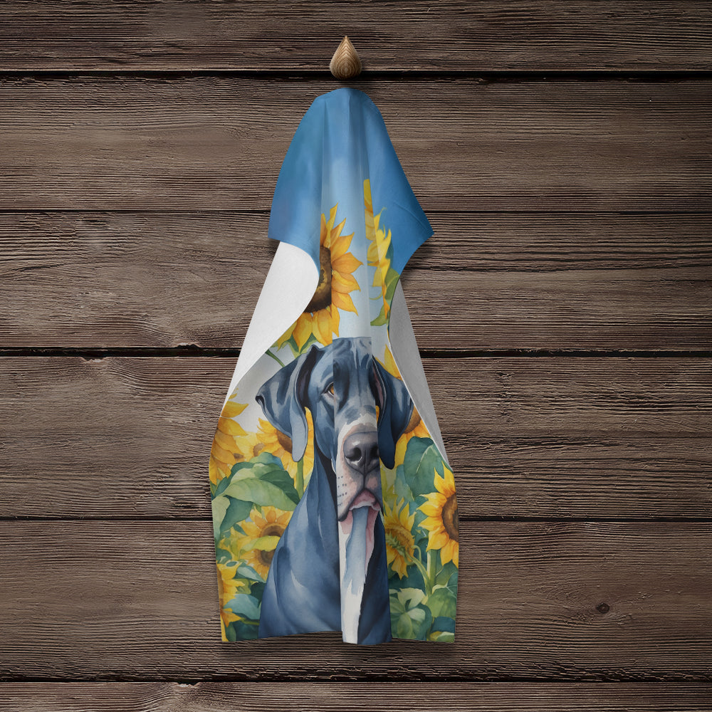 Great Dane in Sunflowers Kitchen Towel