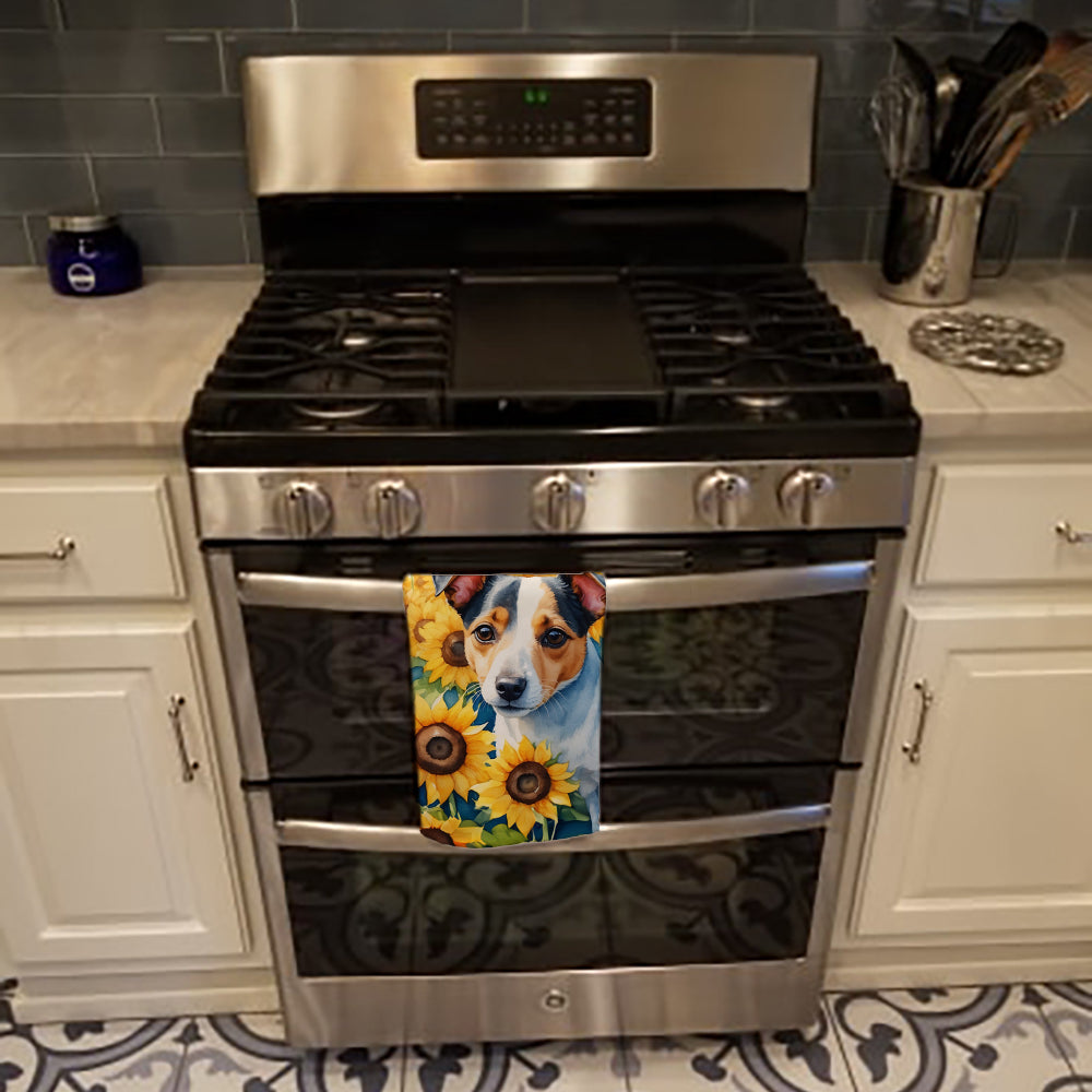 Jack Russell Terrier in Sunflowers Kitchen Towel