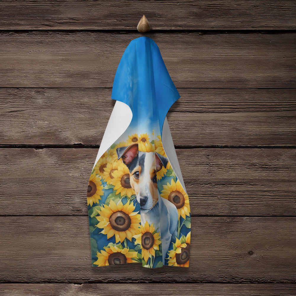 Jack Russell Terrier in Sunflowers Kitchen Towel