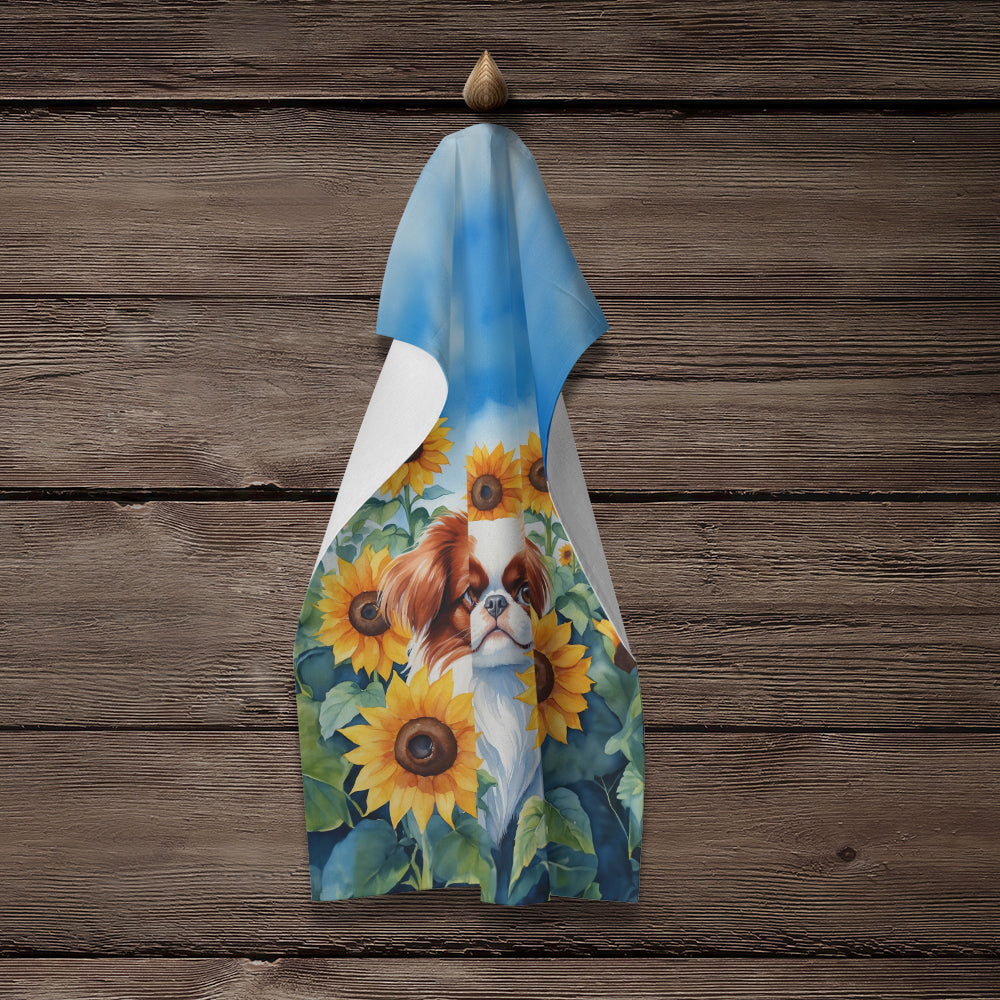 Japanese Chin in Sunflowers Kitchen Towel