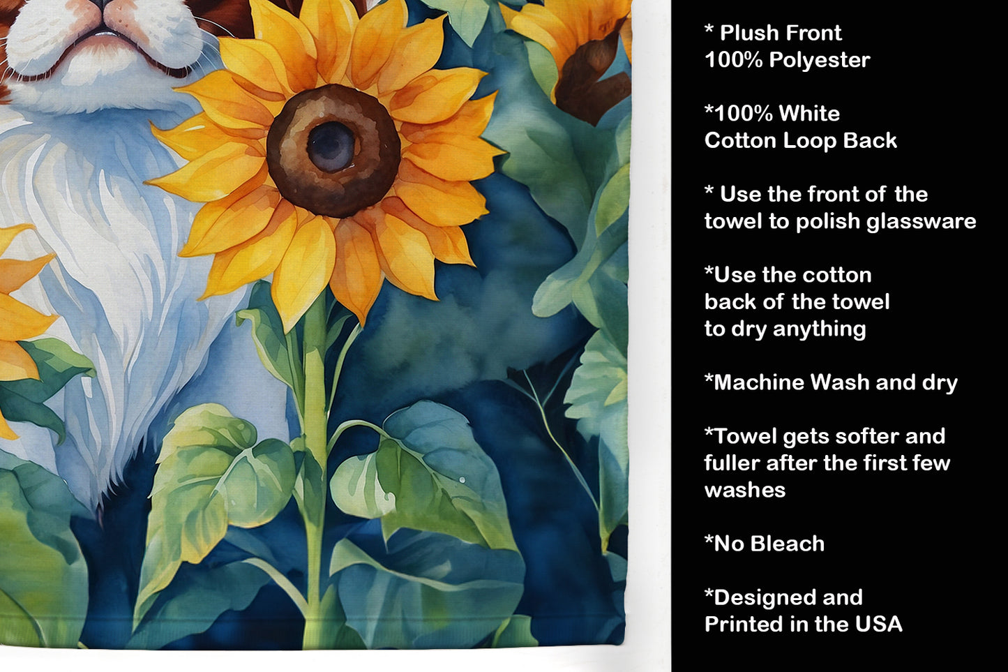 Japanese Chin in Sunflowers Kitchen Towel