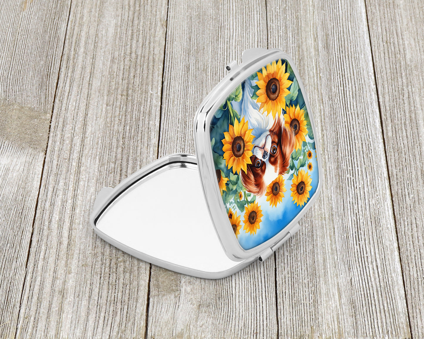 Japanese Chin in Sunflowers Compact Mirror