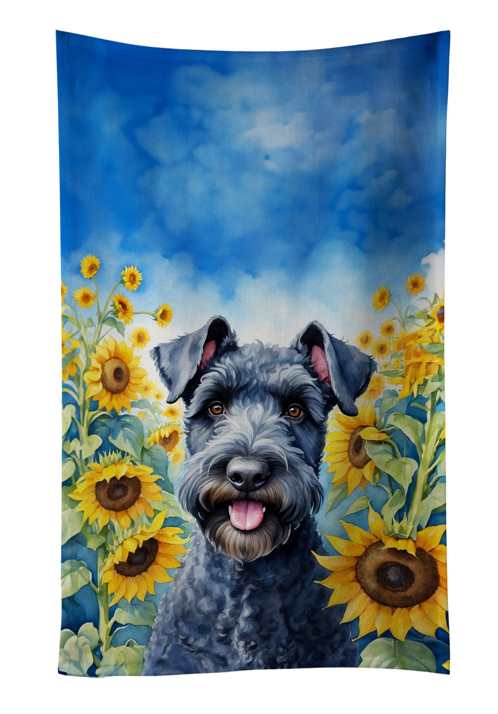 Buy this Kerry Blue Terrier in Sunflowers Kitchen Towel