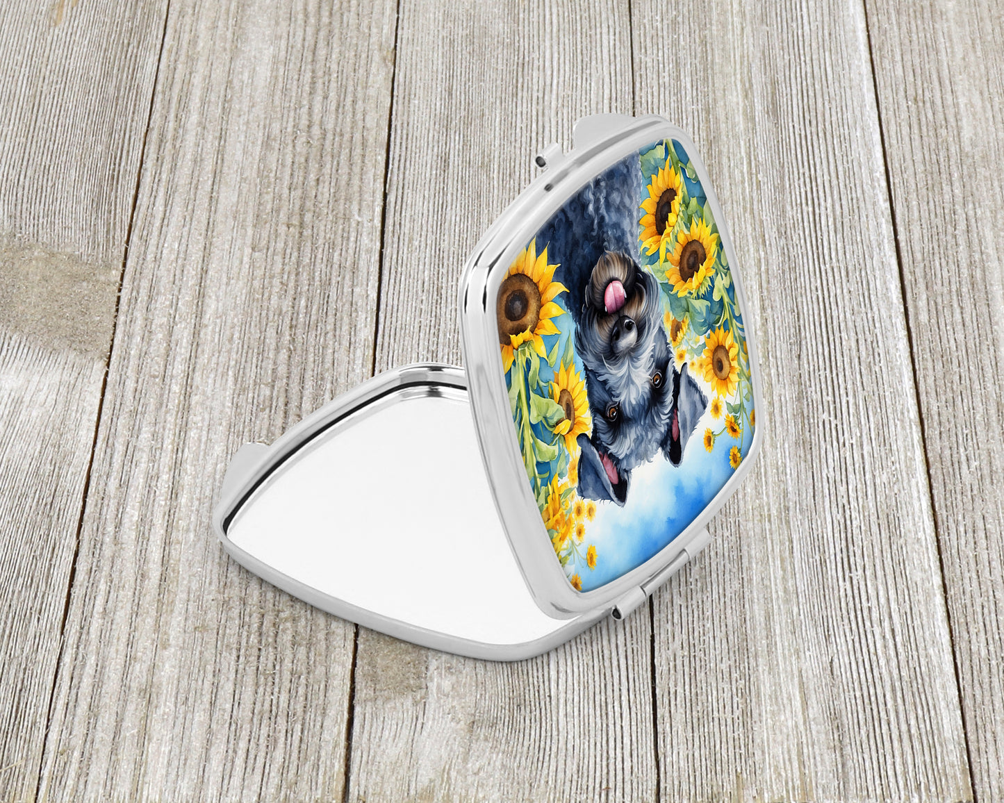 Kerry Blue Terrier in Sunflowers Compact Mirror