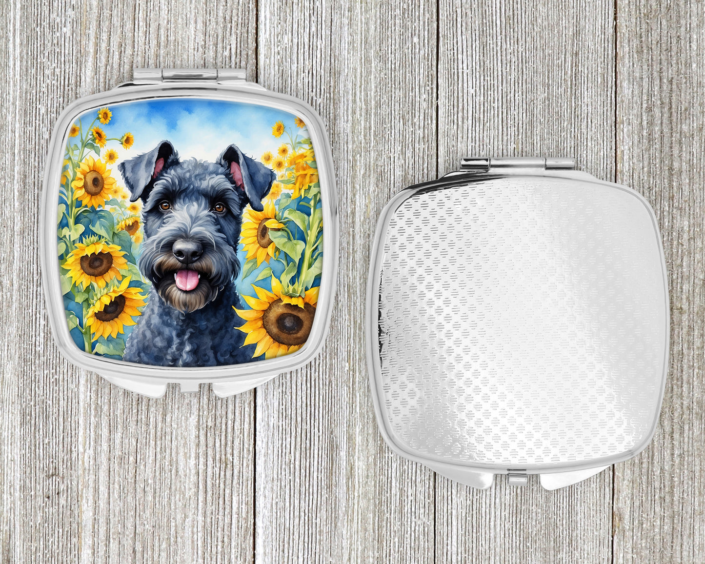 Kerry Blue Terrier in Sunflowers Compact Mirror