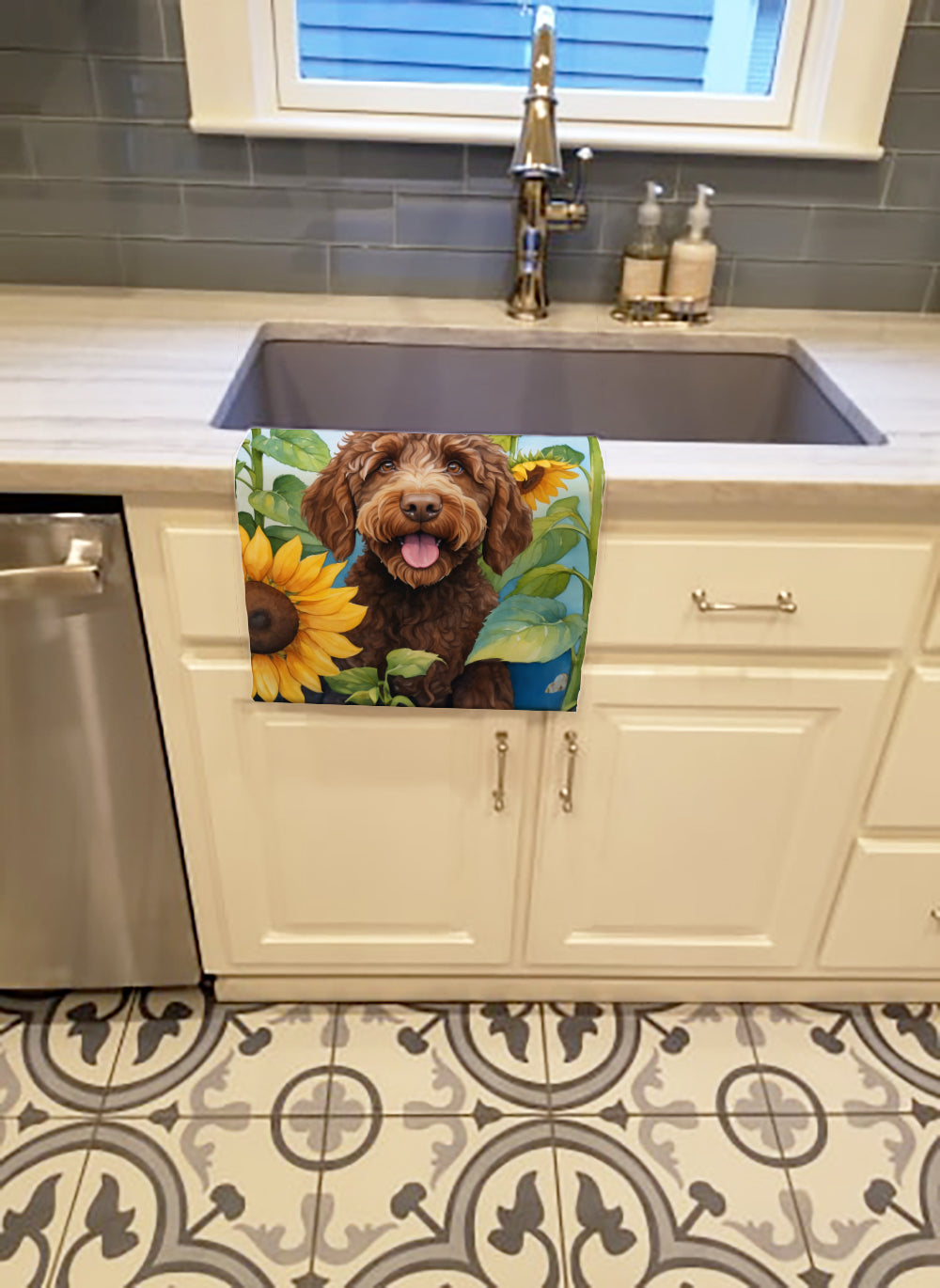 Labradoodle in Sunflowers Kitchen Towel