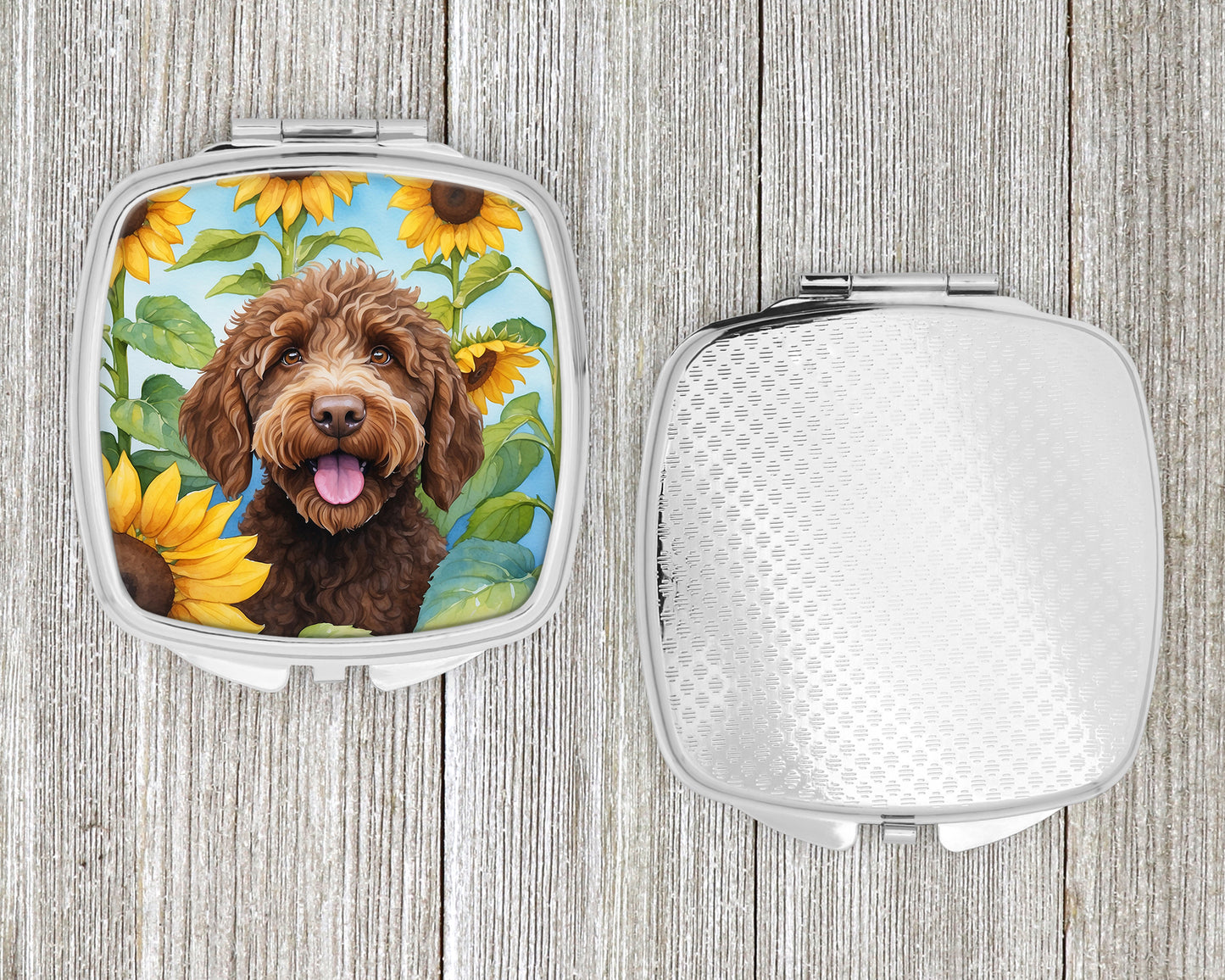 Labradoodle in Sunflowers Compact Mirror