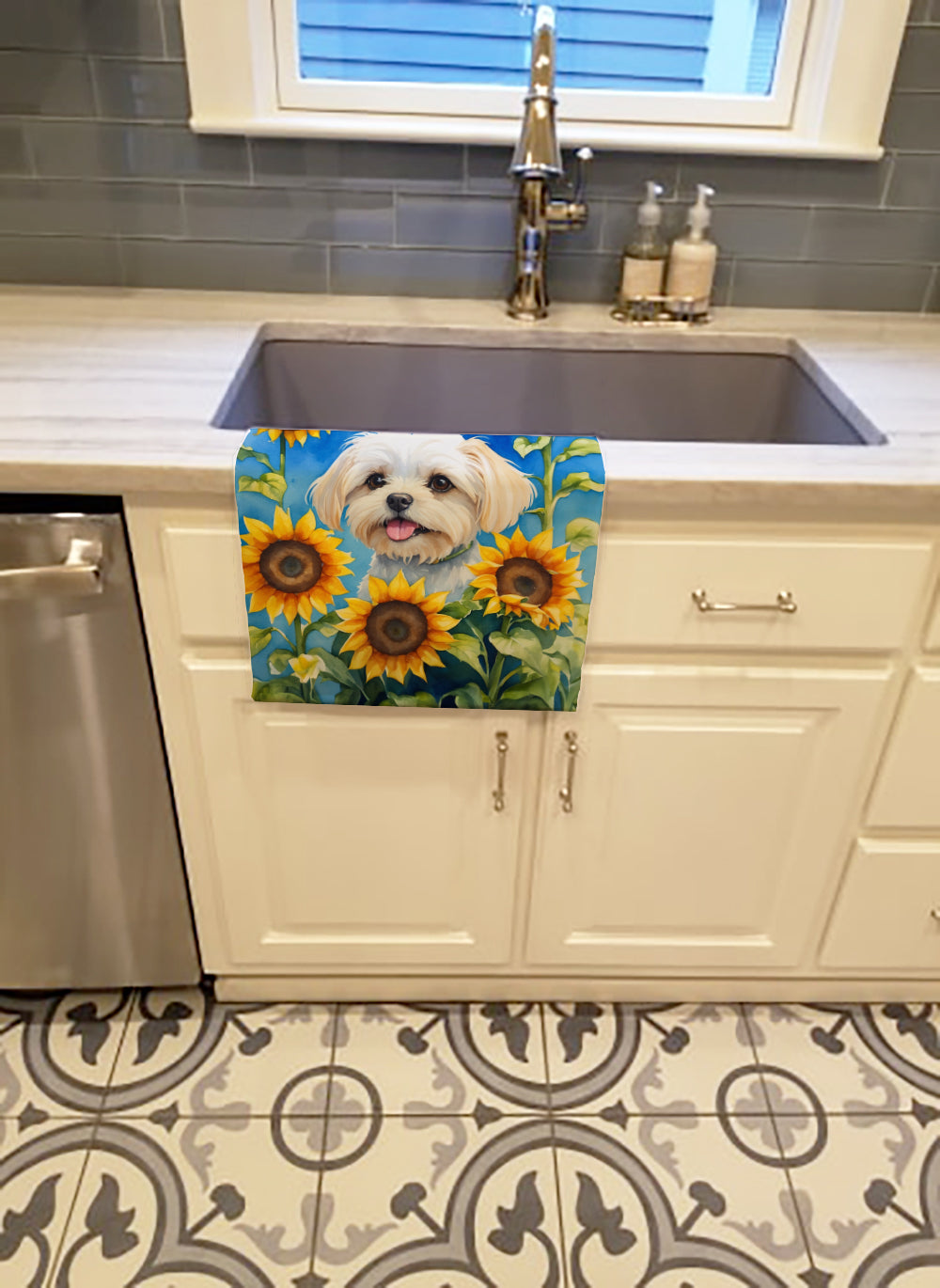 Maltese in Sunflowers Kitchen Towel