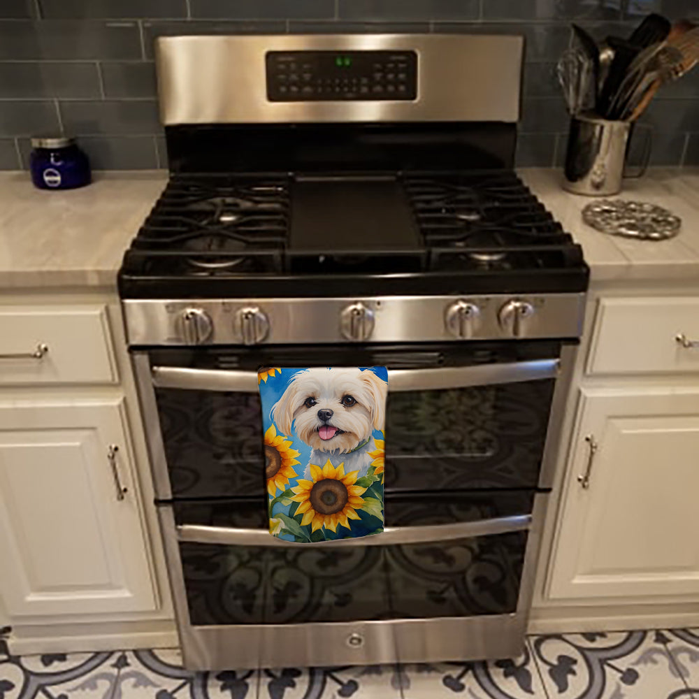 Maltese in Sunflowers Kitchen Towel