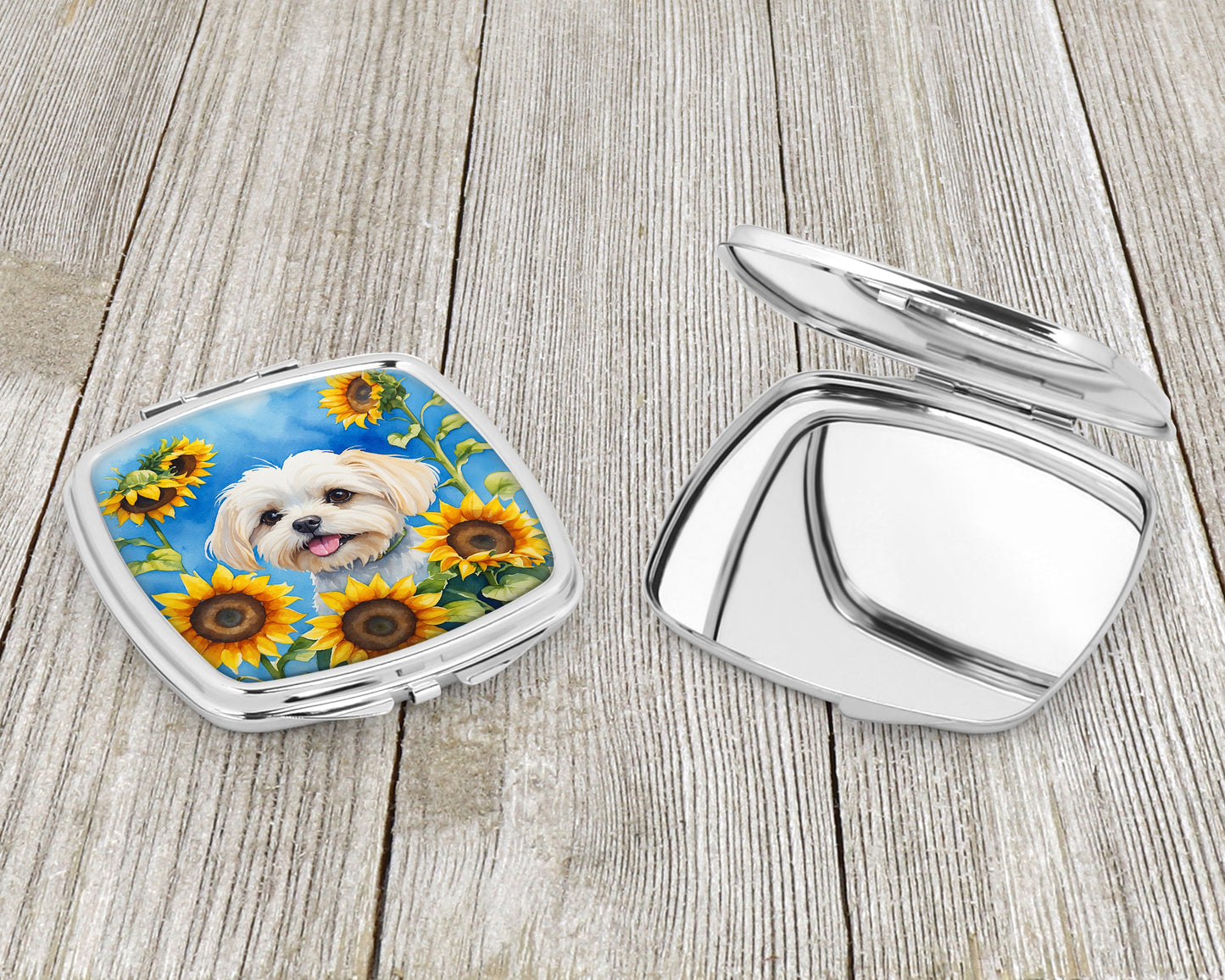 Maltese in Sunflowers Compact Mirror