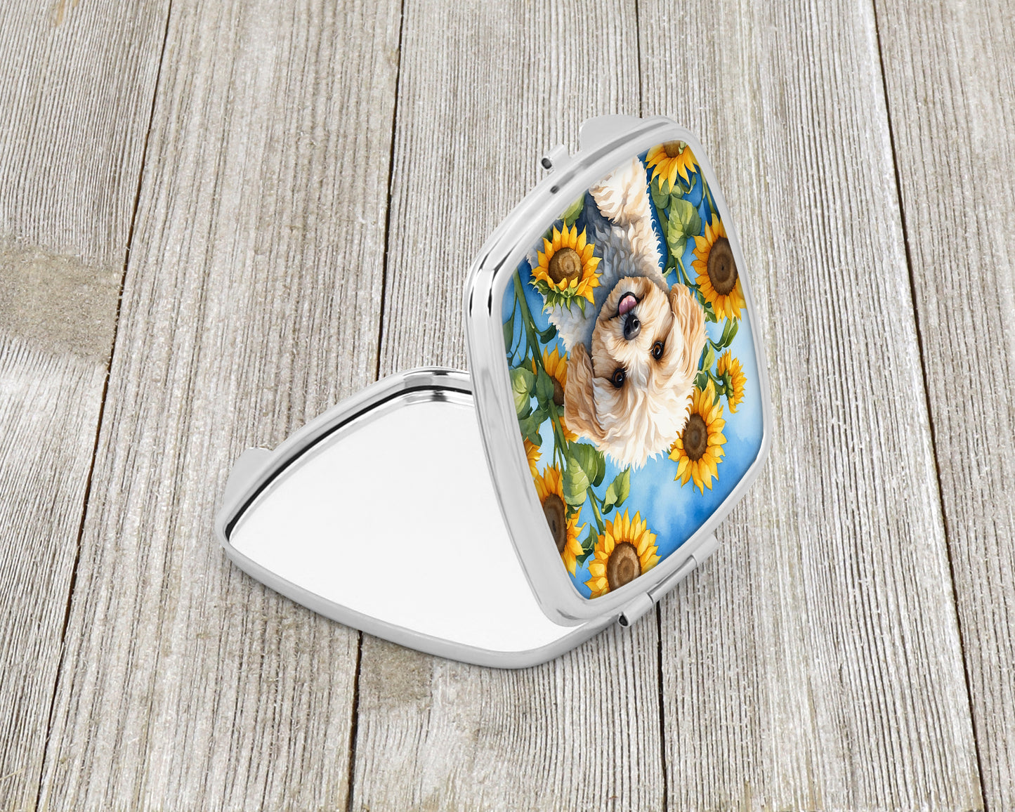 Maltipoo in Sunflowers Compact Mirror