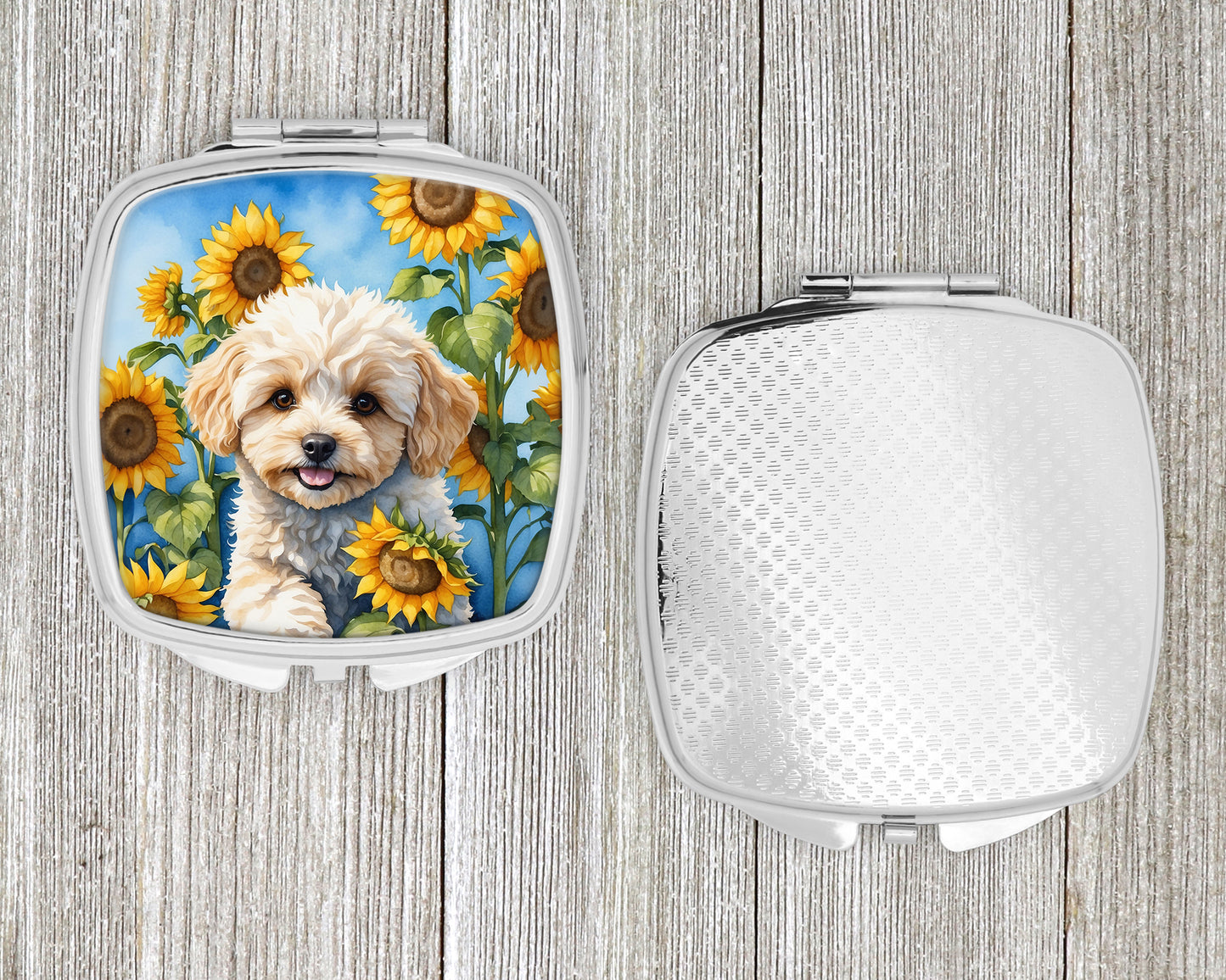 Maltipoo in Sunflowers Compact Mirror