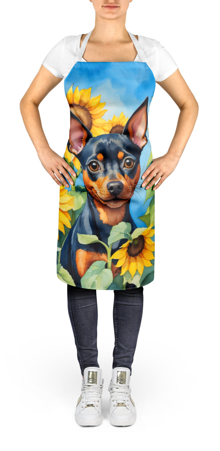 Miniature Pinscher in Sunflowers Apron