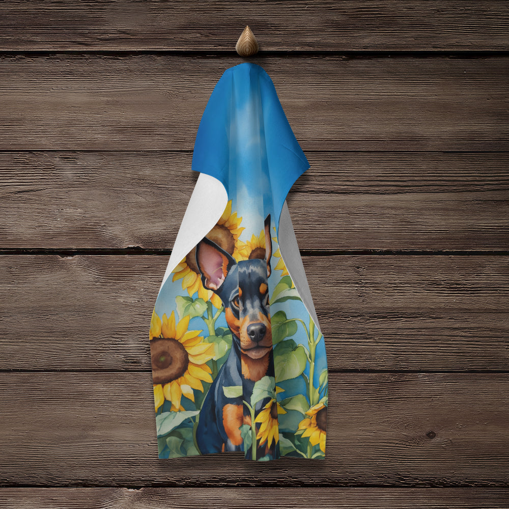 Miniature Pinscher in Sunflowers Kitchen Towel