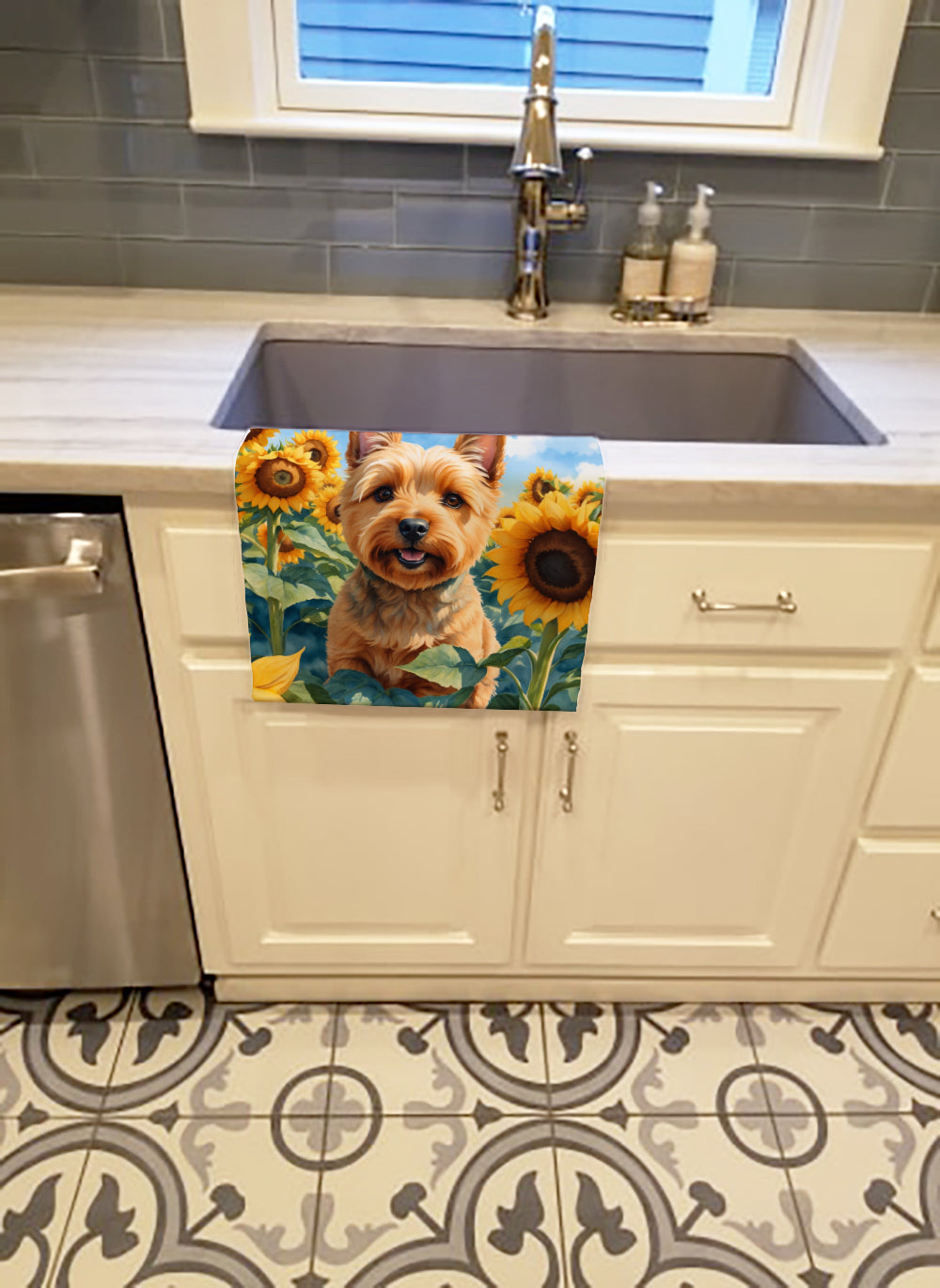 Norwich Terrier in Sunflowers Kitchen Towel