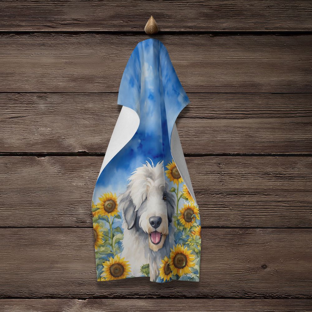 Old English Sheepdog in Sunflowers Kitchen Towel