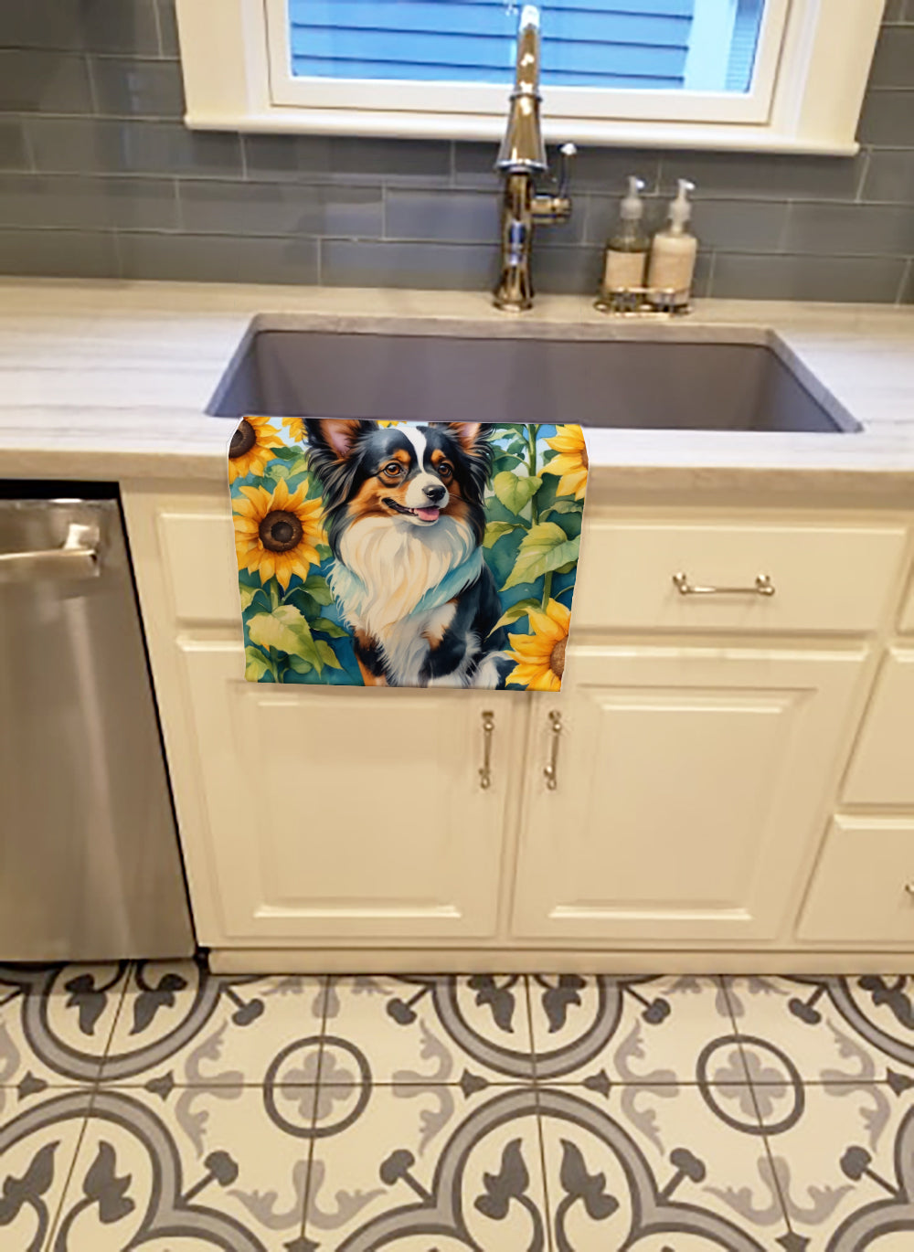 Papillon in Sunflowers Kitchen Towel