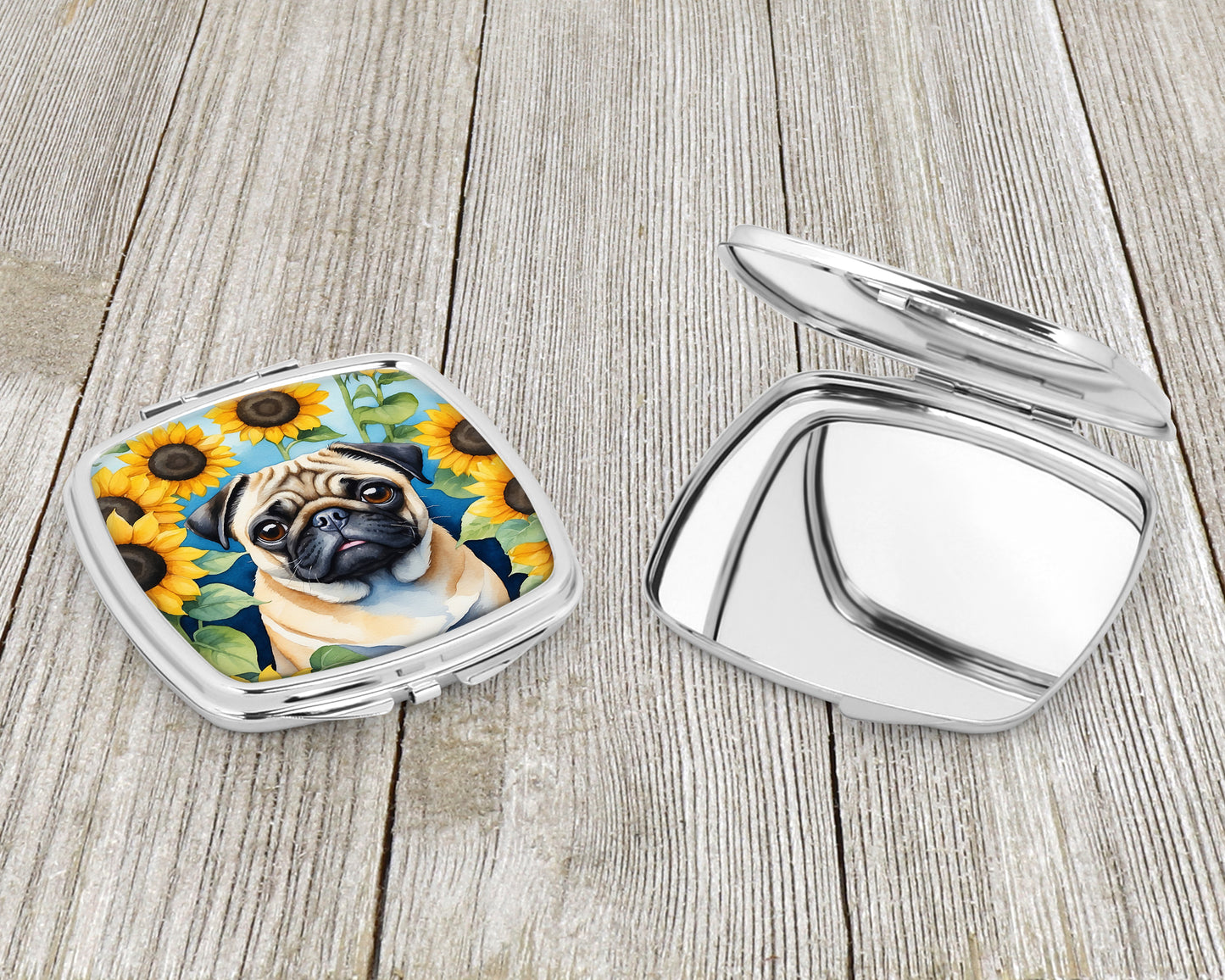 Pug in Sunflowers Compact Mirror