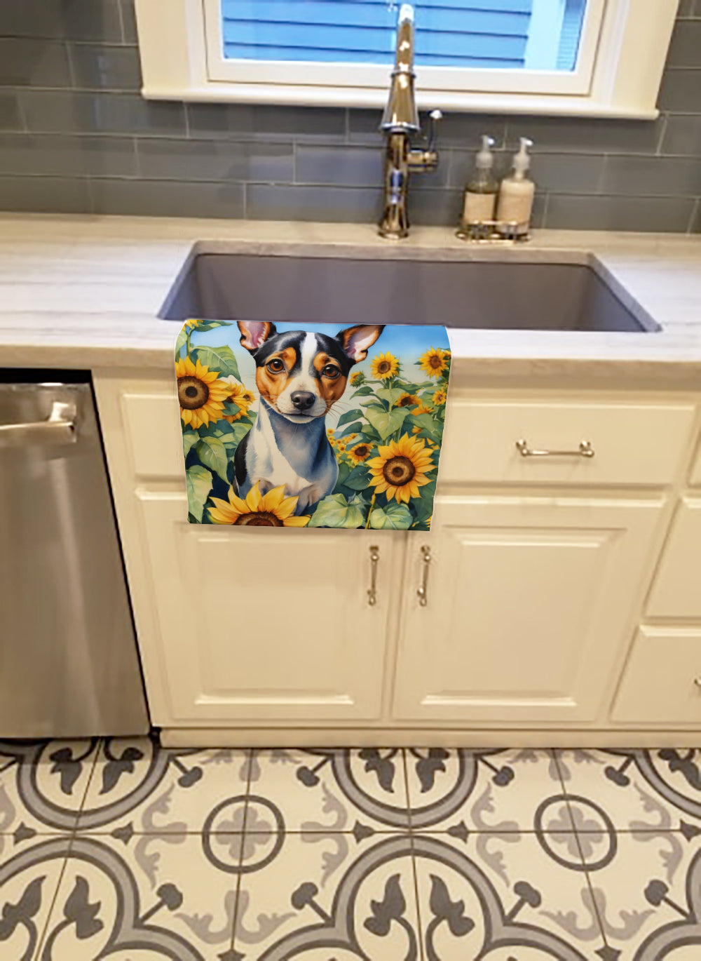 Rat Terrier in Sunflowers Kitchen Towel