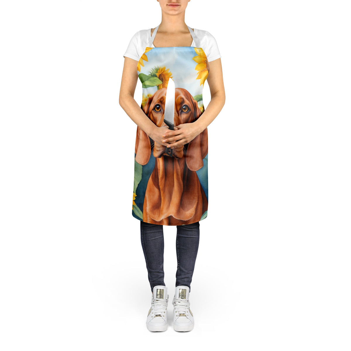 Redbone Coonhound in Sunflowers Apron