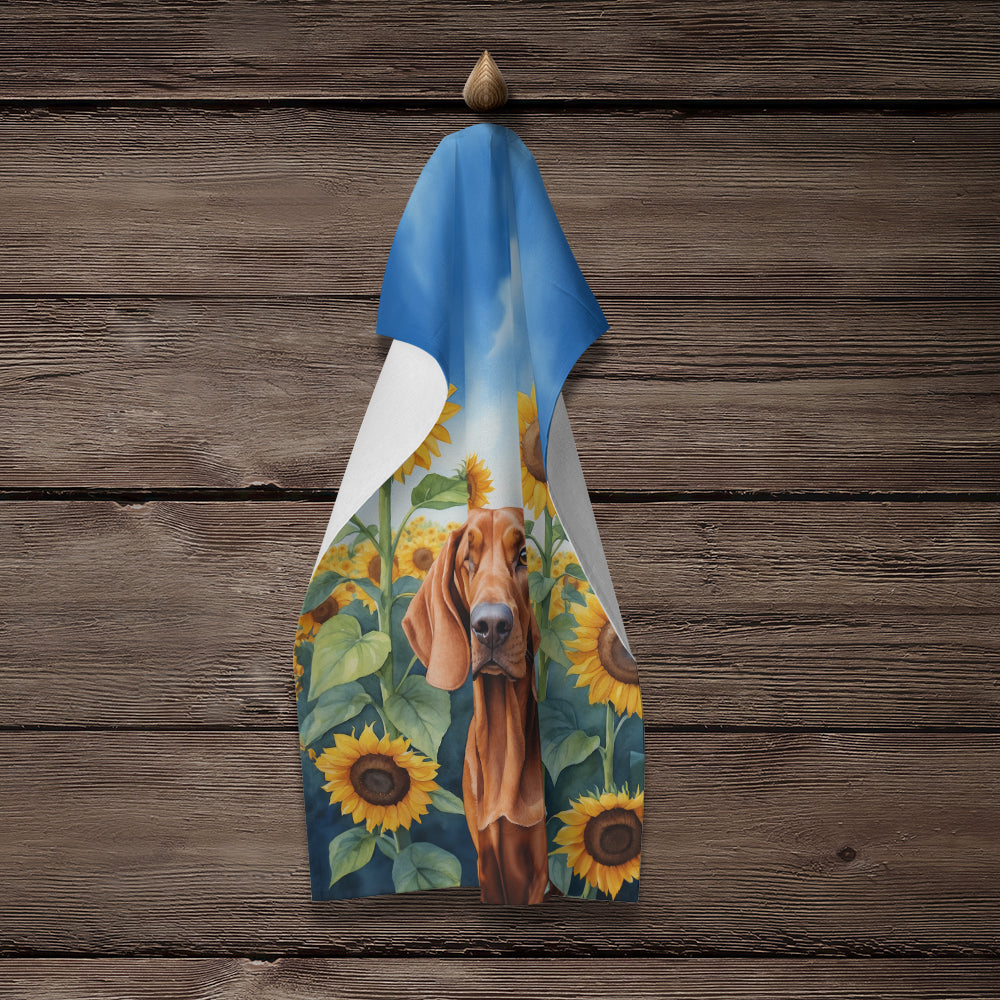 Redbone Coonhound in Sunflowers Kitchen Towel