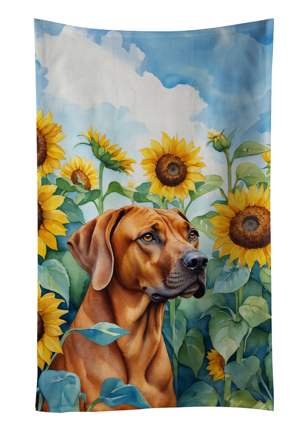 Buy this Rhodesian Ridgeback in Sunflowers Kitchen Towel